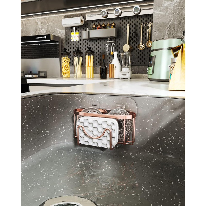 Multifunctional Stainless Steel Sink Sponge Holder With M-Shaped Design, 2 Installation Methods, Fast Drainage, Space-Saving Kitchen Organizer For Sponge, Brush, And Scraper