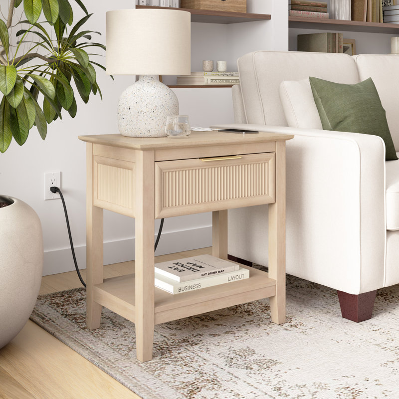 23.3" W 1-Drawer Fluted End Table, Natural Birch