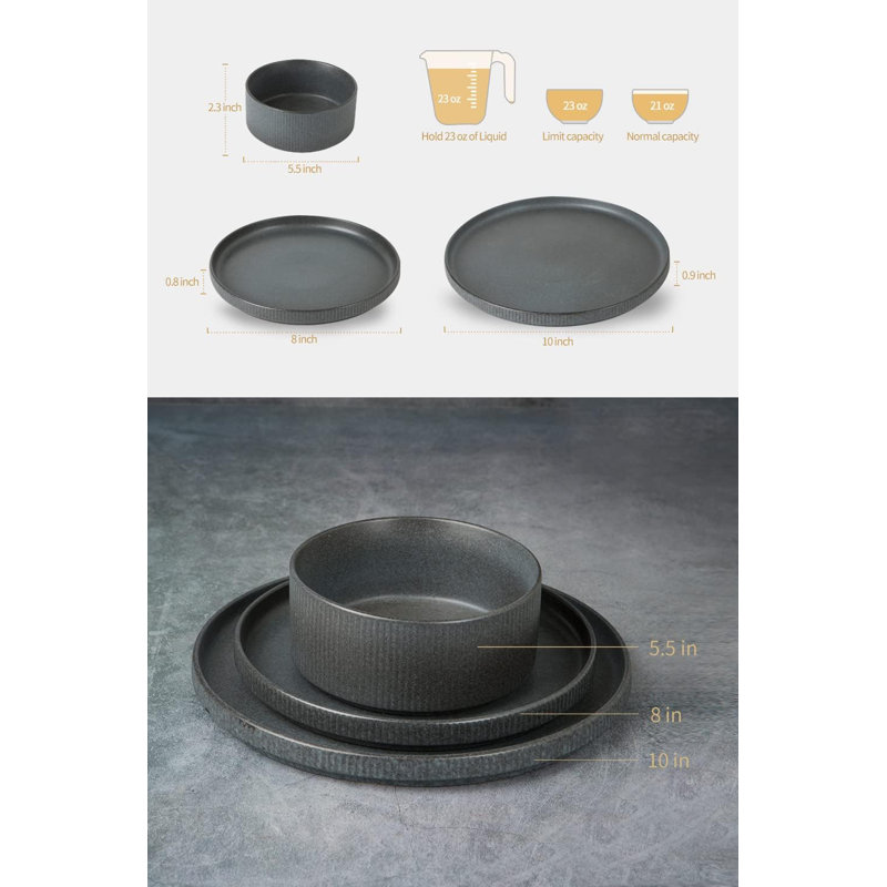 Famiware 24 Piece Dinnerware Sets, Dish Sets for 8, Matte Black