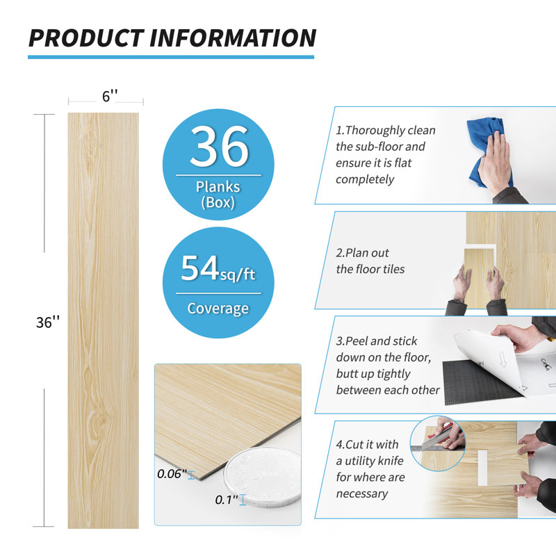6'' W x 36'' L Peel and Stick Vinyl Flooring, Rigid Surface Hard Core Easy DIY Self-Adhesive Flooring,  Yellow Wood