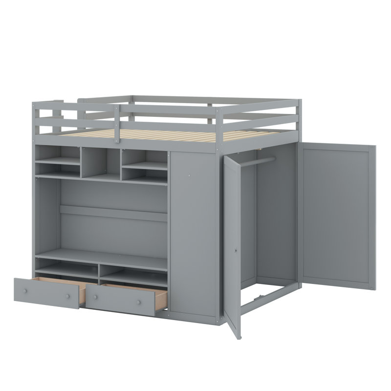 Lit mezzanine avec tiroirs, Gris