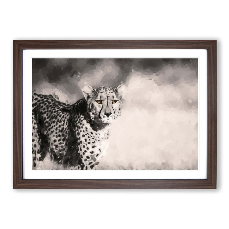 Cheetah with Orange Eyes in Abstract - Picture Frame Graphic Art Print, 36cm H x 48cm W x 2cm D, Walnut Framed