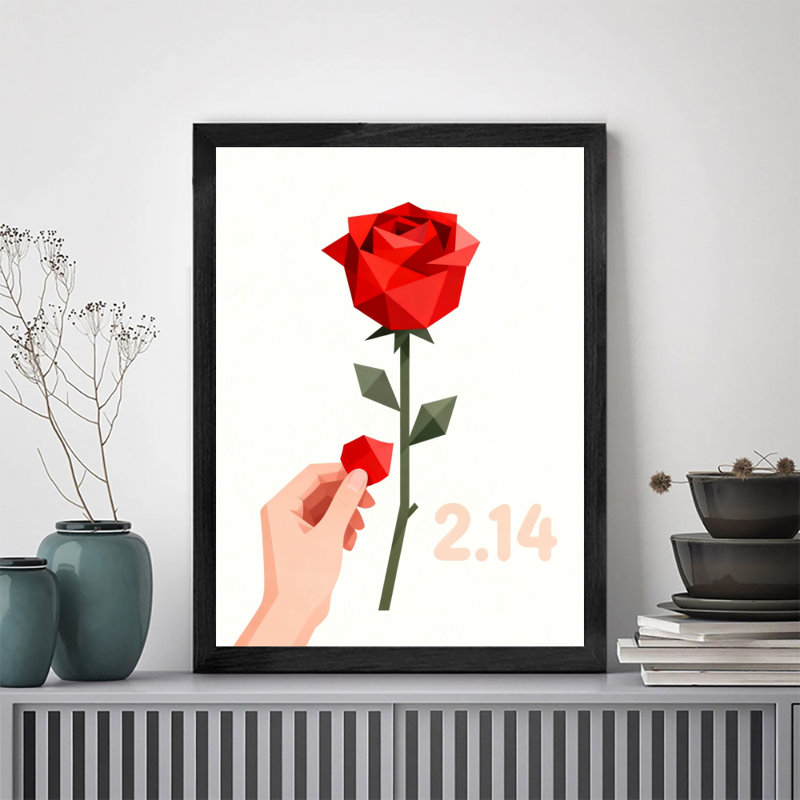 Reproduction d'art encadrée noire rétro rose rouge, H 11 po x l 9 po