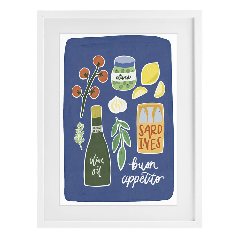 «Italian Kitchen N nécessities», reproduction sous verre encadrée, design par Amanda Houston, Cadre blanc côtier