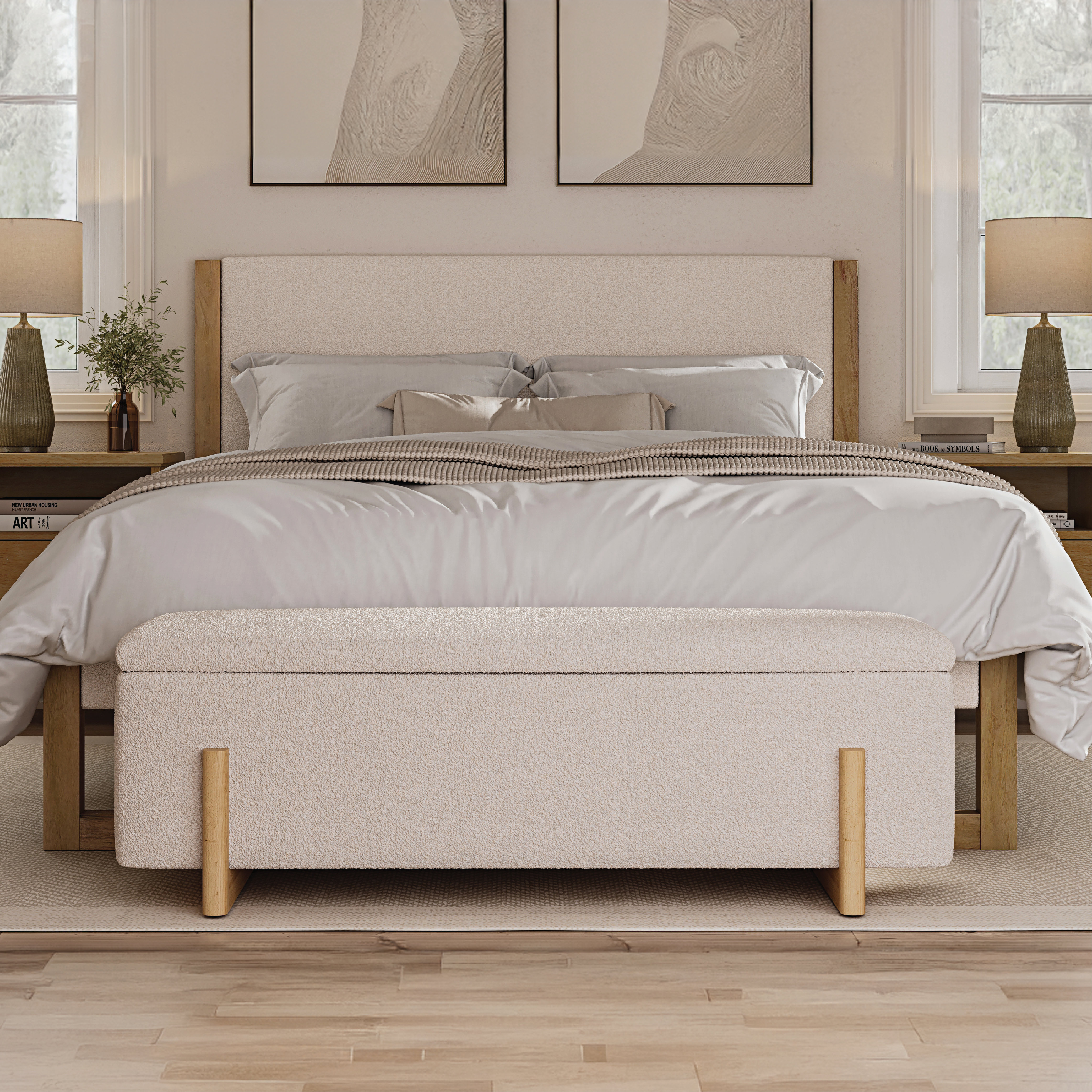 Latitude Run® Feron Upholstered Boucle Flip Top Storage Bench & Reviews | Wayfair