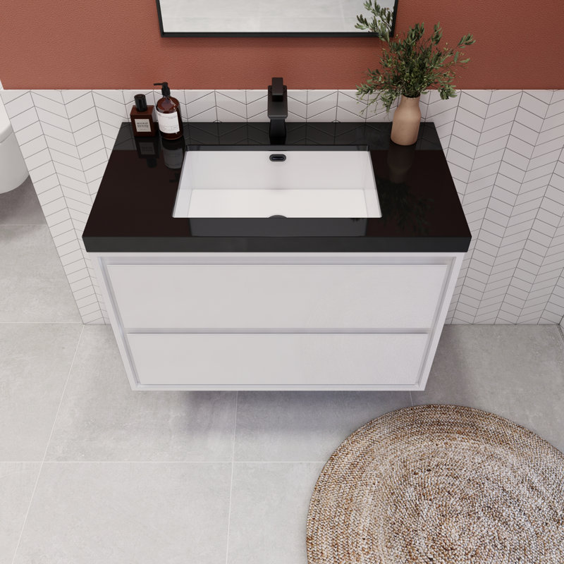 Meuble-lavabo simple l 35,43 po x P 20 po x H 25 po Vickye, Blanc lustré