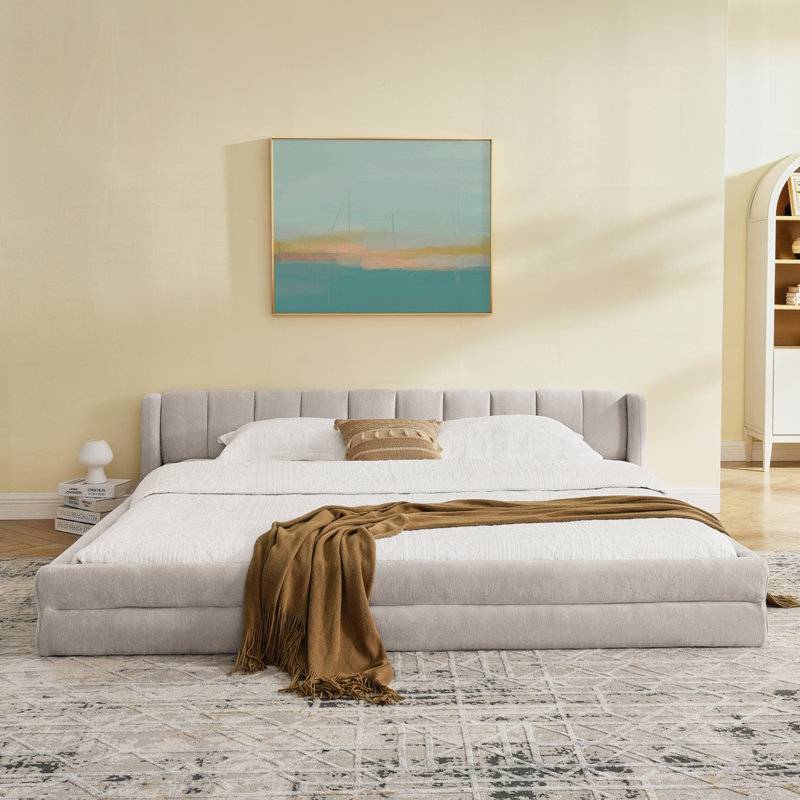 Structure de lit rembourrée avec tissu épais, Beige