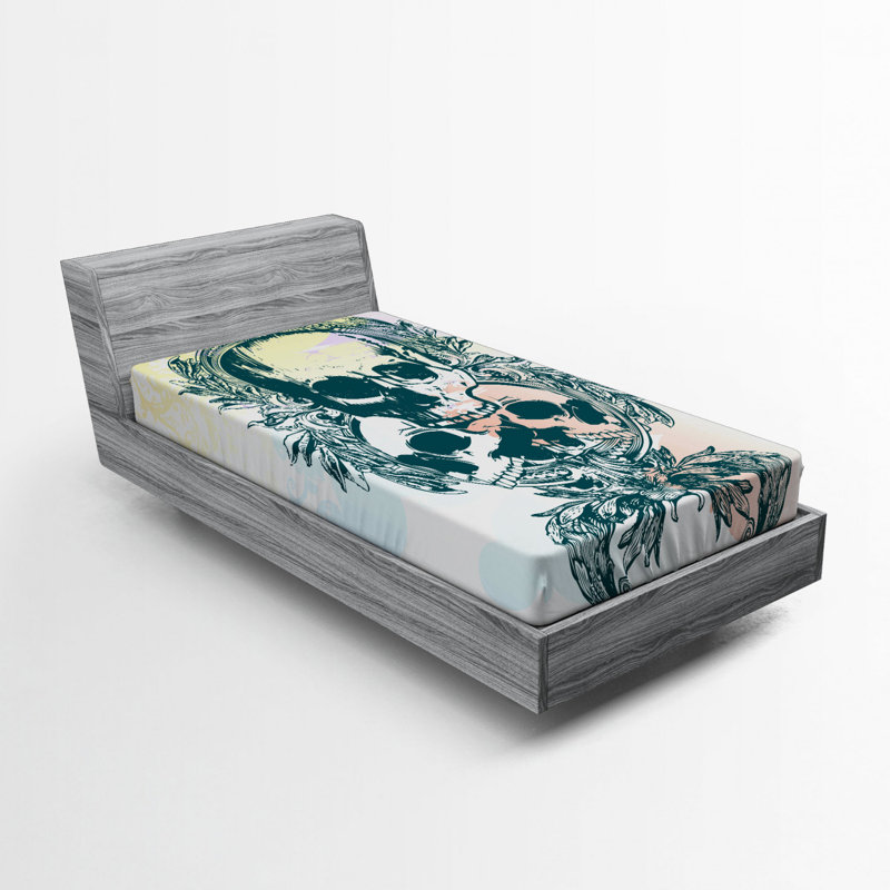 Skull Microfiber Fitted Sheet, Twin Fitted Sheet