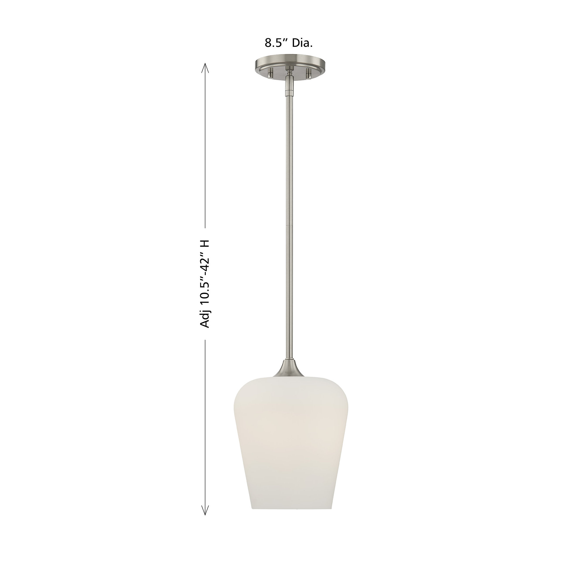 Breena Single Light Glass Steel Dimmable Pendant, Satin Nickel, White
