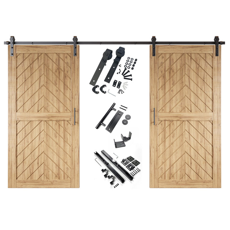 Portes de grange non assemblées et finies avec ensemble de quincaillerie d'installation non encastrée 26 po x 80 po Homacer Homacer, rail de 9 pi, usage intérieur seulement