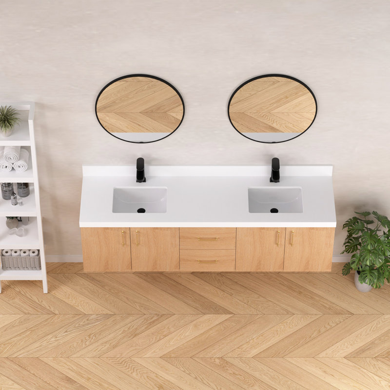 Dessus de meuble-lavabo 72 pouces en quartz blanc avec double lavabo