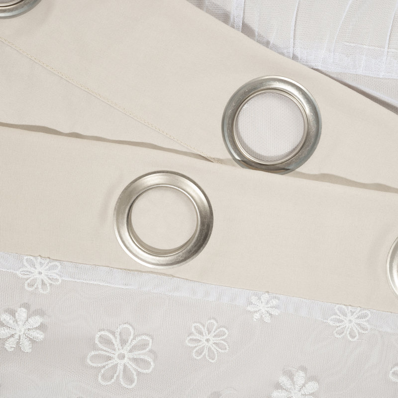 Dylin Flower Embroidery Window Curtain Panel, Neutral