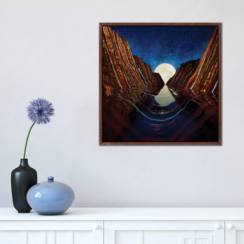 Moon Reflection - Print on Canvas, 45.72 cm H x 45.72 cm W, Brown Framed