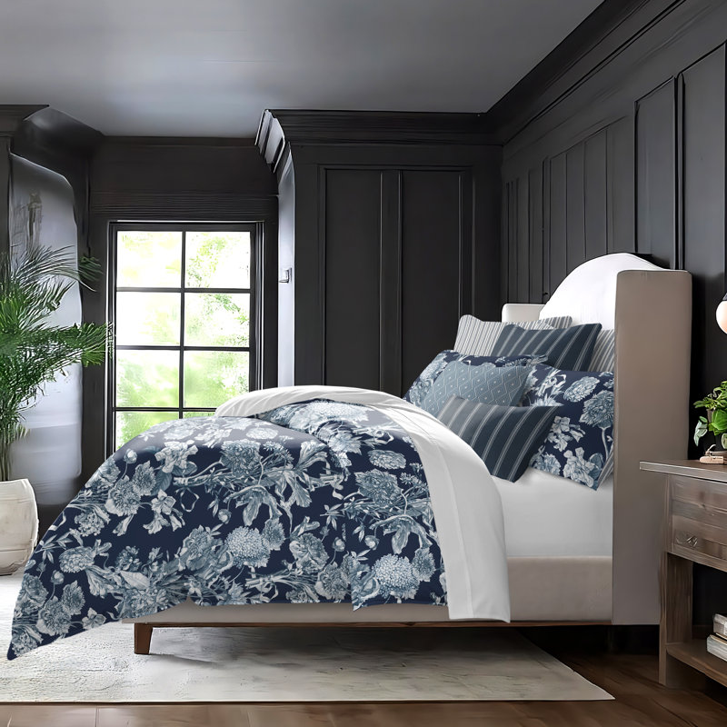 Alexandria Indigo Cotton Duvet Cover Set, King Duvet Cover + 7 Additional Pieces