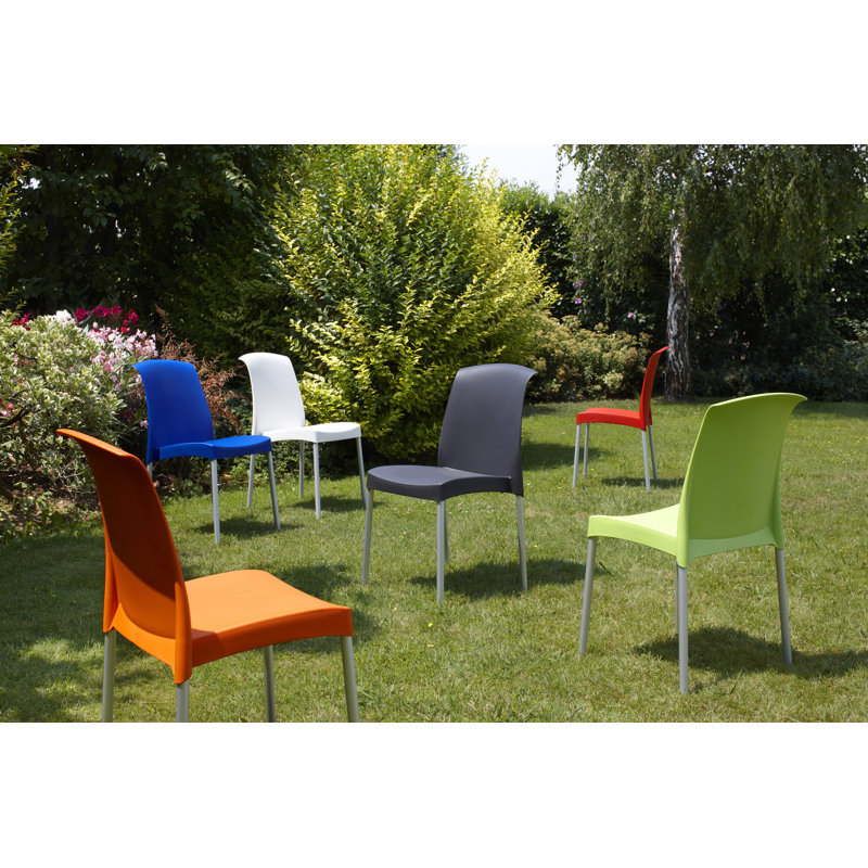 Neville Stacking Patio Dining Side Chair, Light Grey