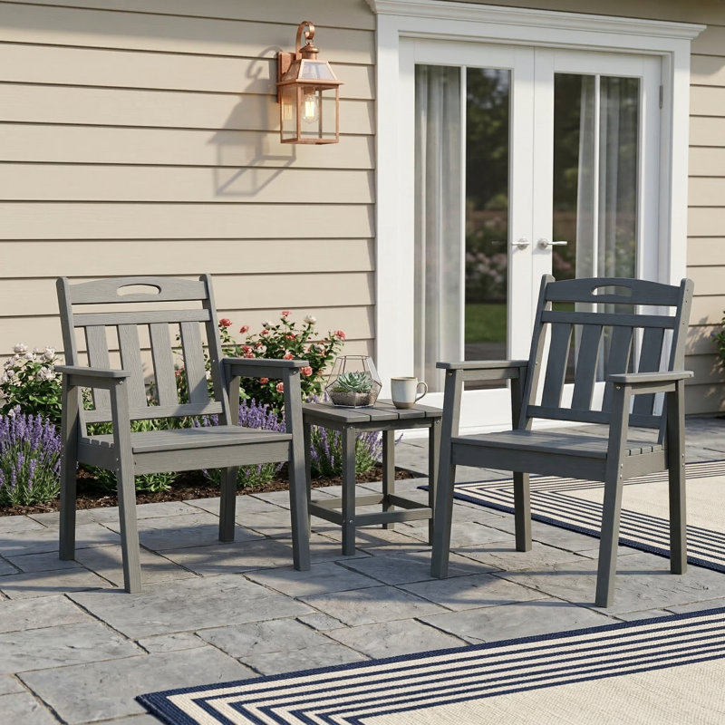 Ensemble 2 pièces de chaises de salle à manger empilables en PEHD d'extérieur, résistantes aux intempéries avec dossier vertical gris pour terrasse de jardin