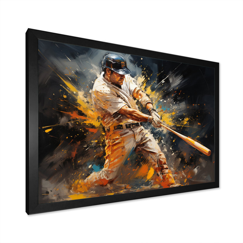 Baseball abstrait Home Run - Art de baseball sur toile, Cadre photo noir, H 34 po x l 44 po x P 1,5 po