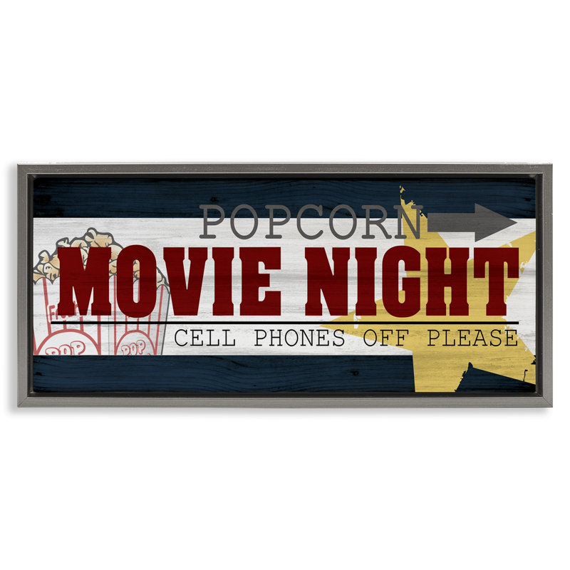 Enseigne rétro «Movie Night», Cadre flottant gris lustré, H 11 po x l 25 po