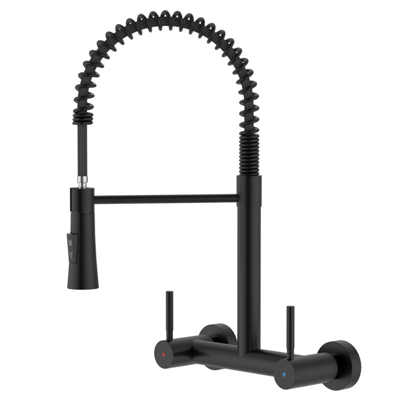 2 Handle Wall Mount Kitchen Faucet, Matte Black