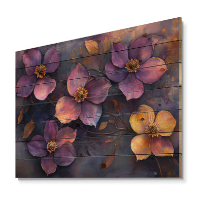 Lavande, cornouiller, fleurs, branches de l'élégance - décoration murale en bois de cornouiller - sur bois de pin naturel