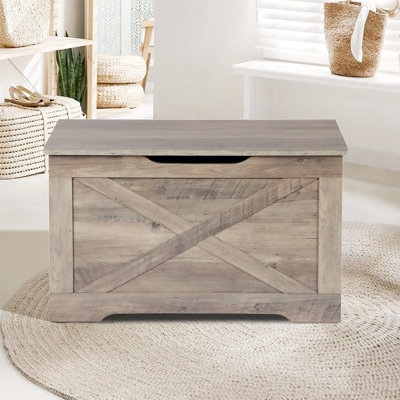 Storage Chest, Wooden Storage Bench, Entryway Shoes Bench With 2 Safety Hinges, Retro Storage Trunk For Living Room,Bedroom, 15.7 X 31.5 X 18.9 Inches, Grey
