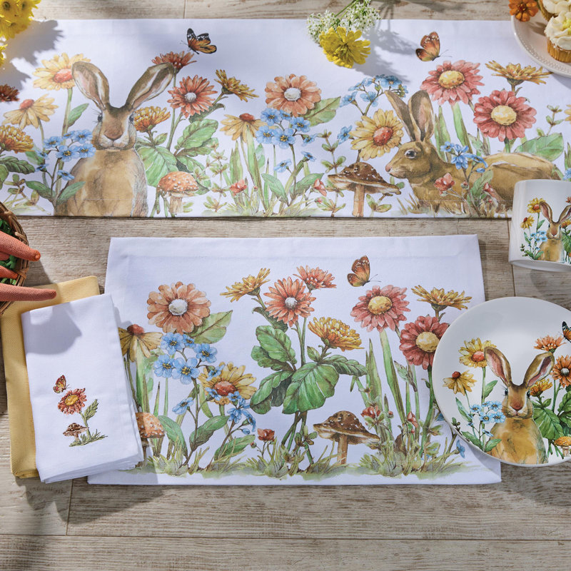  Garden Glory Bunny Floral Table Runner 13" x 36"