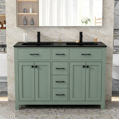 48" Modern Freestanding Double Sink Bathroom Vanity with Sink Top, Faucets and Drains, Hand Painted, Assembly Required