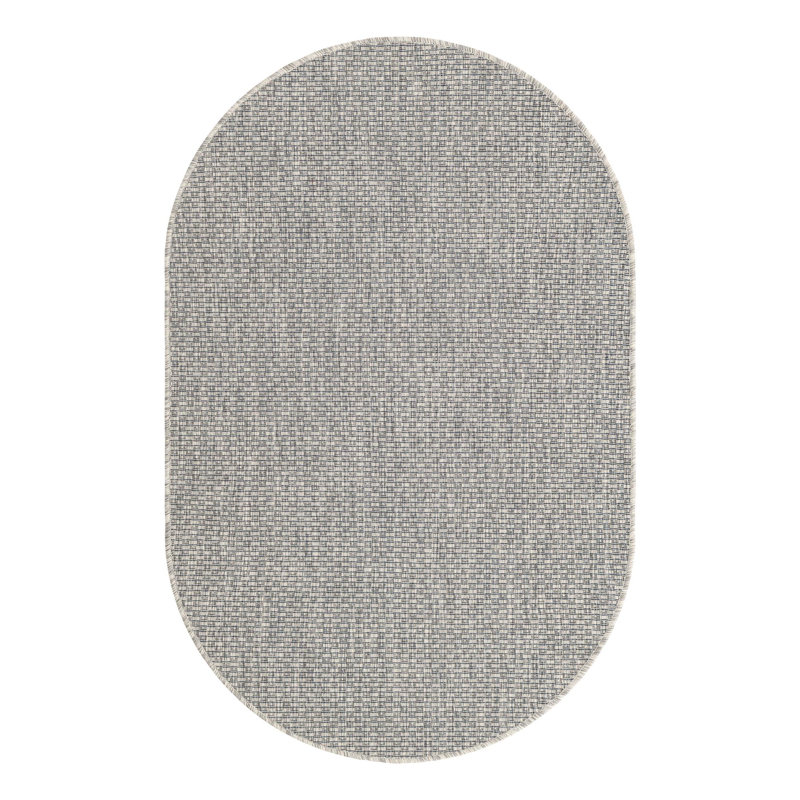 Highland Light Gray/Ivory Indoor/Outdoor Use Area Rug, Oval 3'1" x 5'3"