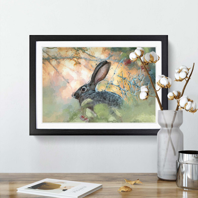 Hare in the Bushes in Abstract - Picture Frame Graphic Art Print, 27cm H x 36cm W x 2cm D, Black Framed