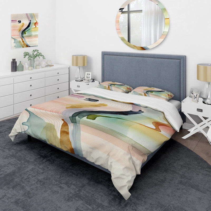 Multi-Color Abstract Waves III BeddingMicrofiber / Polyester Duvet Cover Set, Queen Duvet Cover + 2 Standard Shams