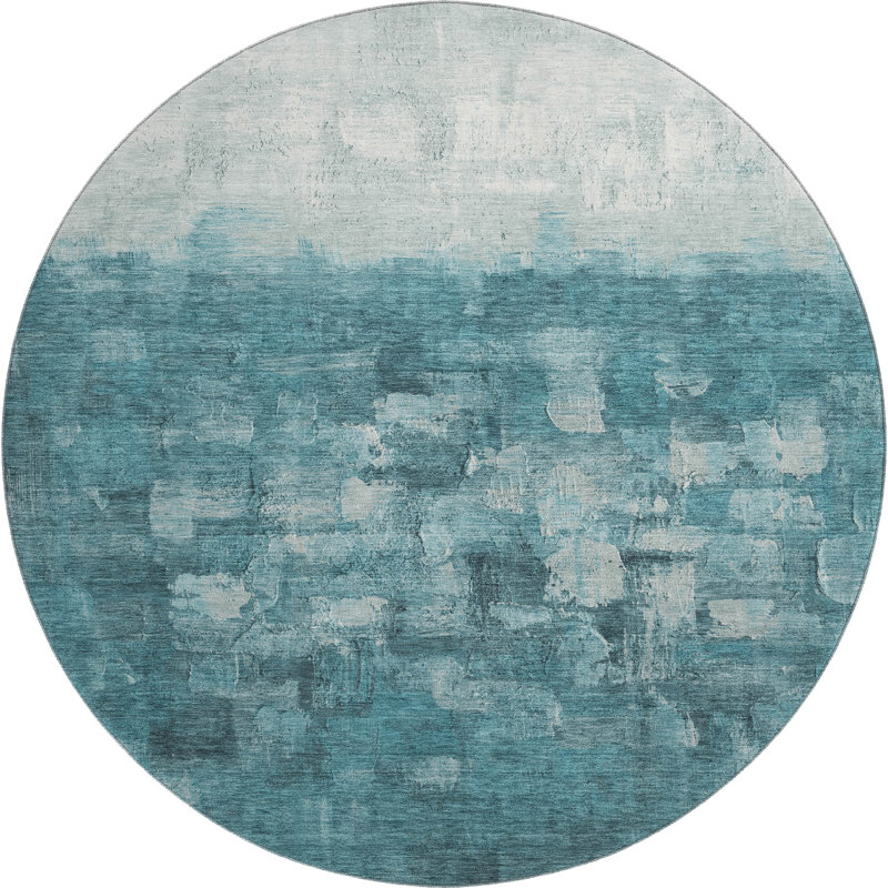 Premium Machine Washable Mayfield Abstract Rug, Teal, 8' Round