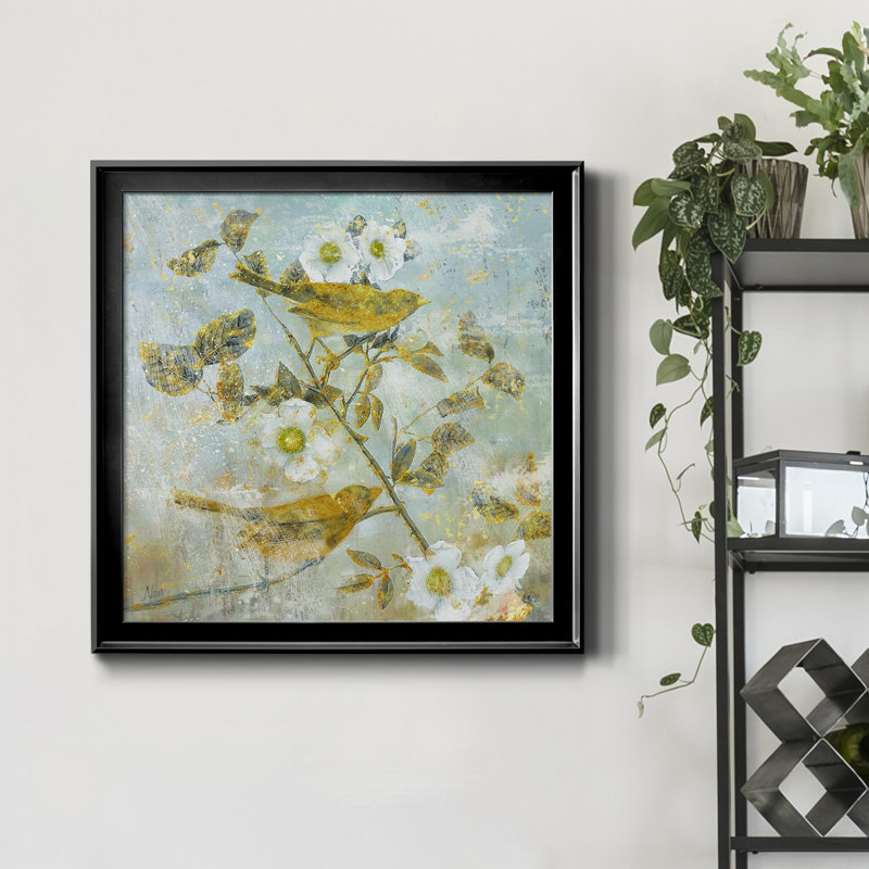 Aviaire dans le jardin I - Peinture sur toile encadrée, H 30,5 po x l 30,5 po x P 1,5 po, Toile avec cadre noir