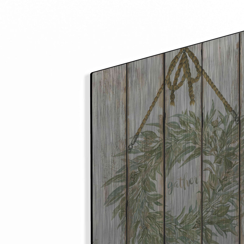 «Gather Wreath on Wood Panels» par Cindy Jacobs, art mural en métal, H 16 po x l 12 po