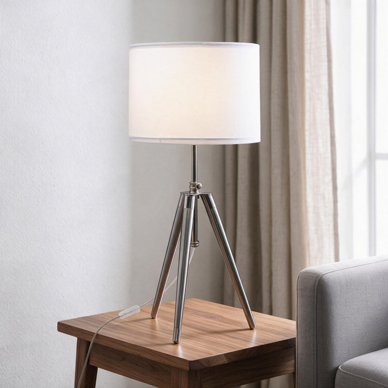 Lampe de table à trépied réglable en métal chromé / argenté 34,25 "- 29,25" Mid-Century