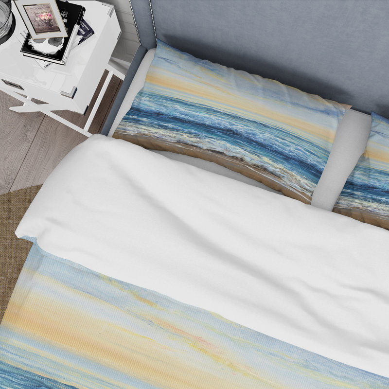 Ocean Waves At Dawn - Nautical & Coastal Duvet Cover Set - Microfiber Polyester, Twin Duvet Cover + 1 Standard Sham