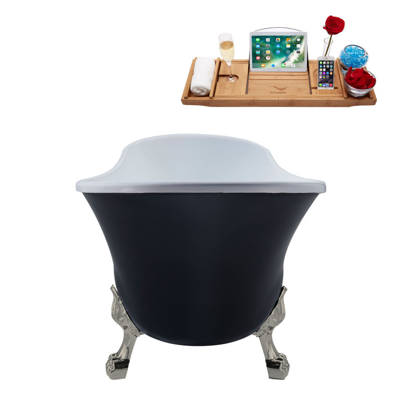 1501.1mm x 701mm Freestanding Soaking Acrylic Bathtub, Matte Black, Brushed Nickel