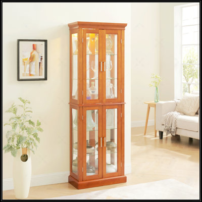 Curio Cabinet Lighted Curio Diapaly Cabinet With Adjustable Shelves And Mirrored Back Panel