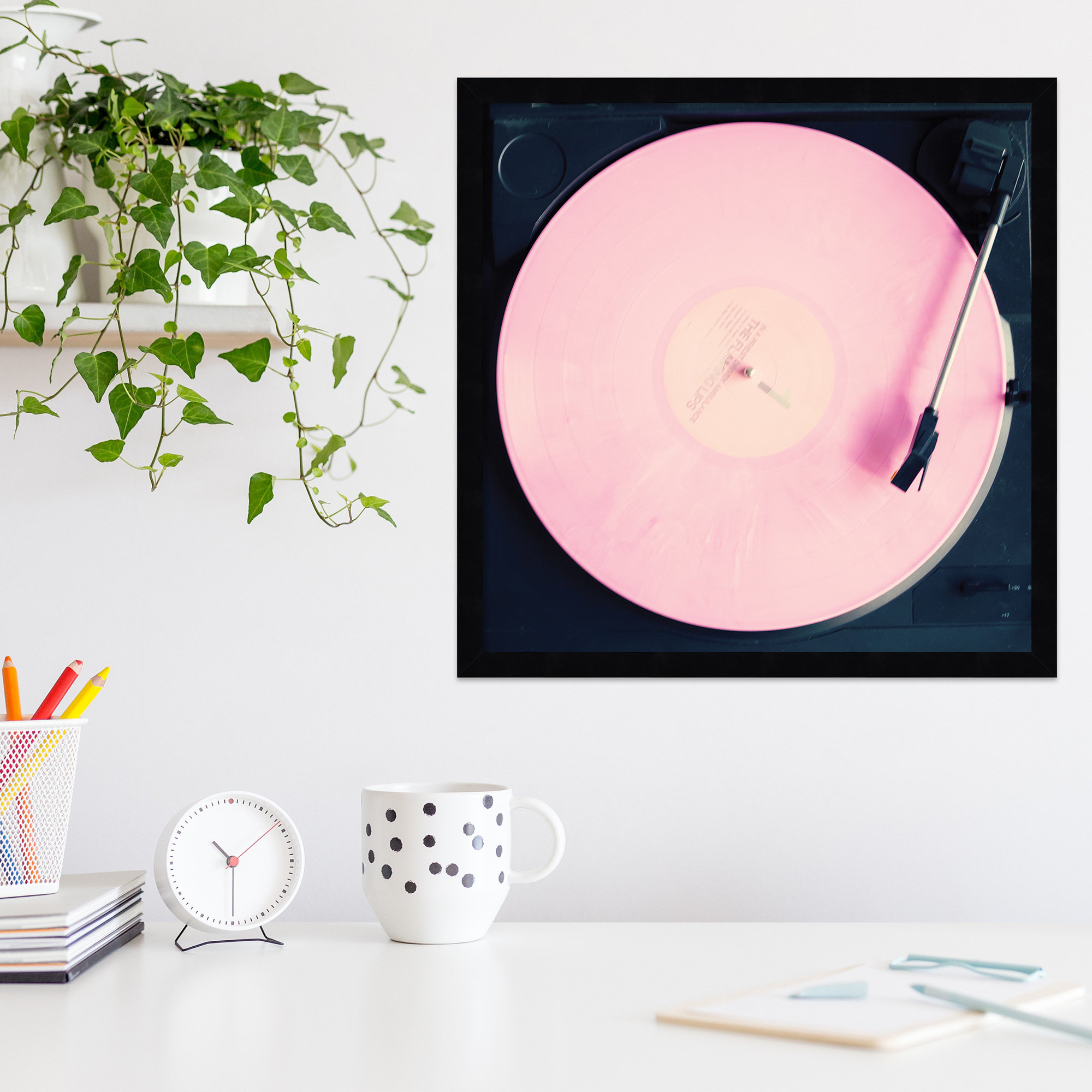 Pink Record by Caroline Mint, Black, 19.25" H x  19.25" W  x 0.88" D