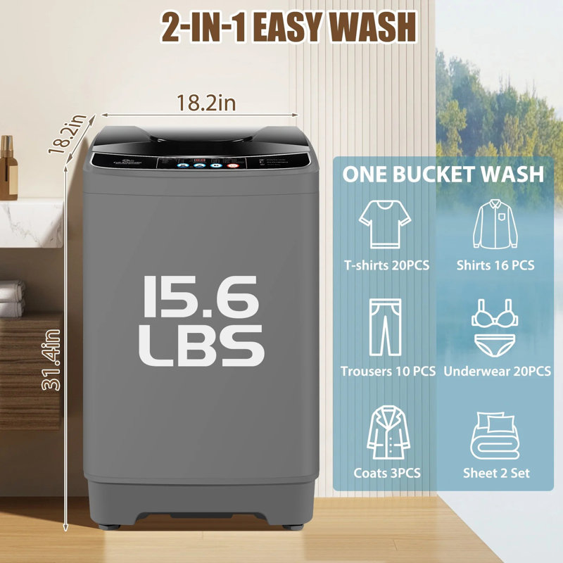 2,1 pieds cubes Pi. Laveuse portative haute efficacité avec verrou de sécurité pour enfants, Gris