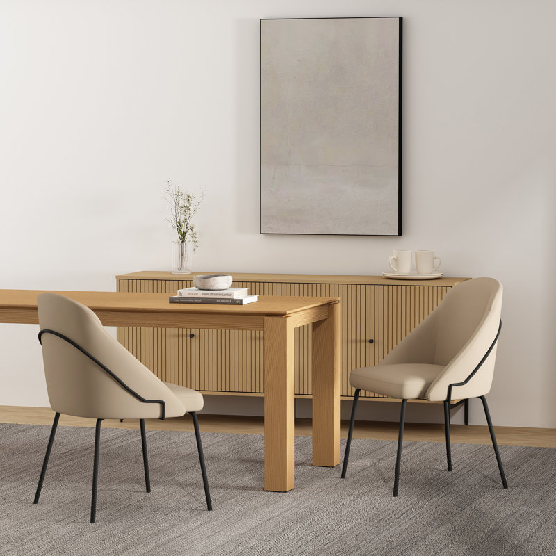 Fakenham Leatherette Dining Chair with Steel Legs, Tan, Black, 4