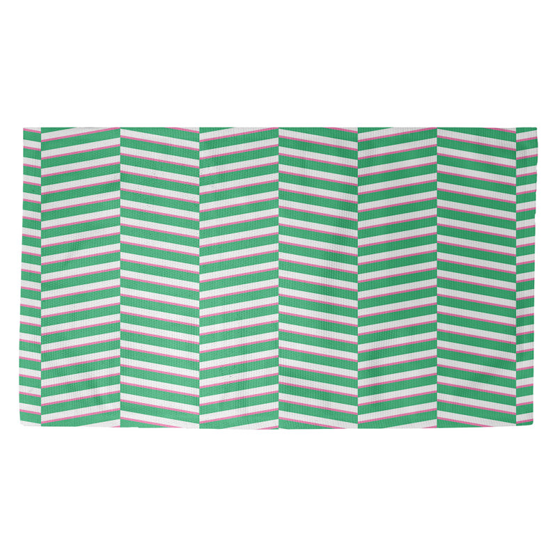 Tapis décoratif vert à rayures fracturées, Rectangle 2 pi x 3 pi