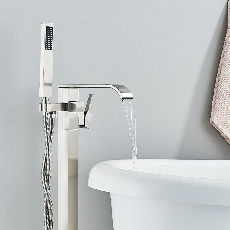 Floor Waterfall Faucet with Diverter, Brushed Nickel