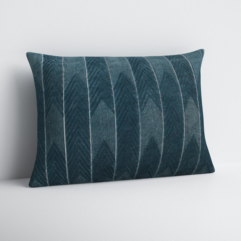 Blue Embroidered Cotton Rectangular Lumbar Pillow