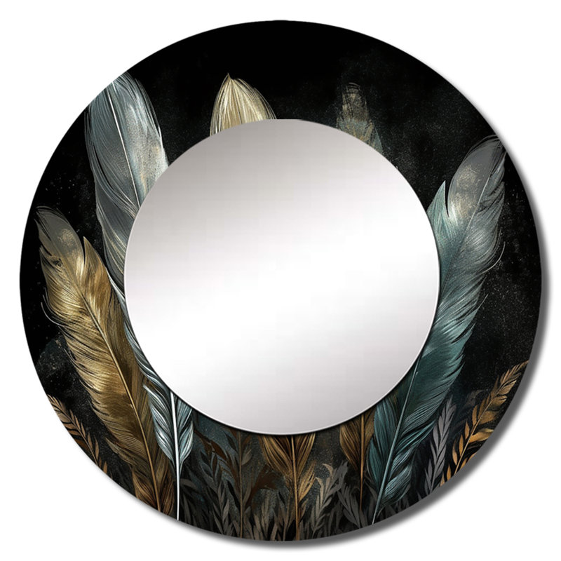 Plume dorée Prent II - miroir en plumes glam, 23 po x 23 po