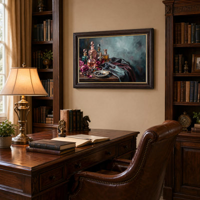 Art mural antique sur toile encadré doré pour le salon, la chambre à coucher, le bureau ou le vestibule - Décoration murale décorative avec nature morte