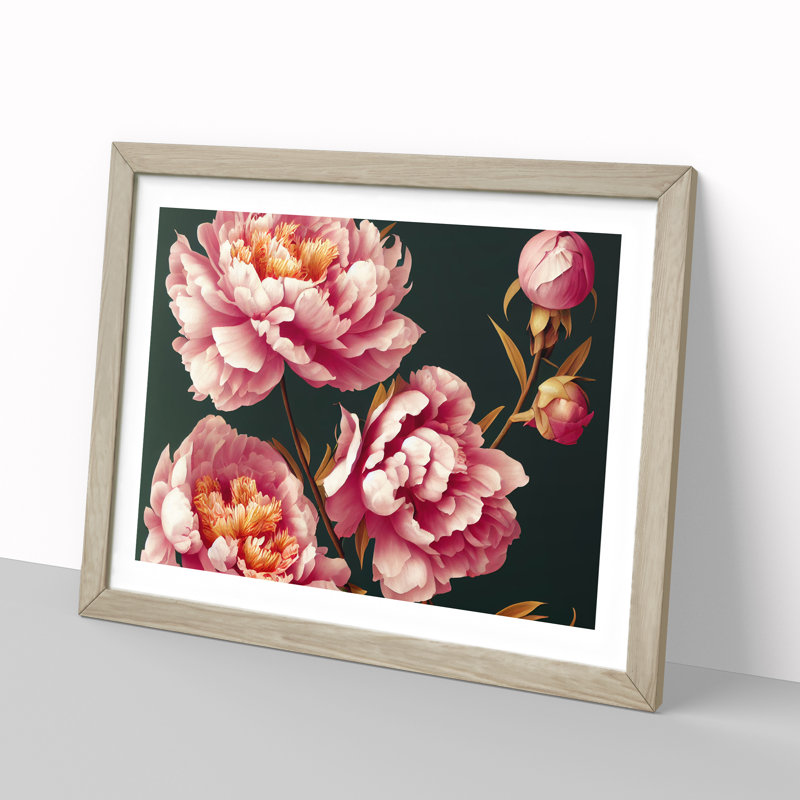 Pure Peony Flowers - Single Picture Frame Print, 46cm H x 64cm W x 2cm D, Oak Framed