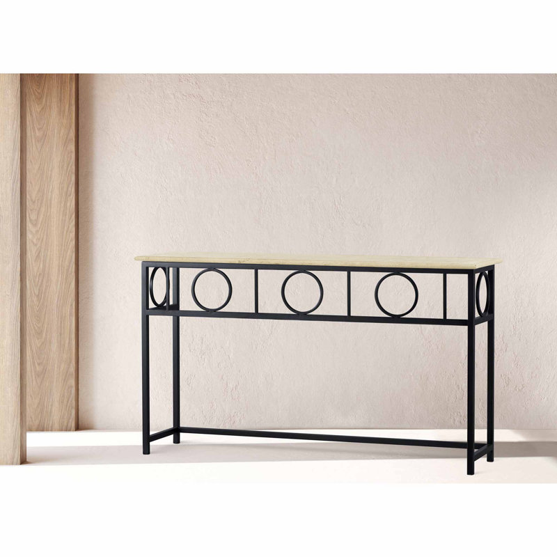Hampton Console Table, Lite Travertine, Flat Black