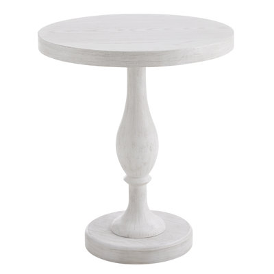  Solmere 22" Round Wood Pedestal End Table, White