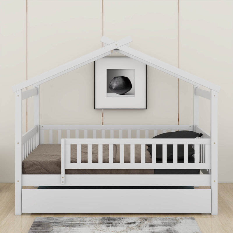Lit simple en bois avec lit gigogne, Lit simple, Blanc