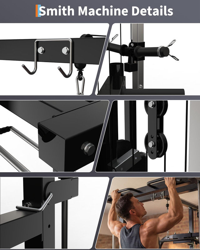 Smith Machine Home Gym with Bench – Squat Rack, Lat Pulldown & Chest Station